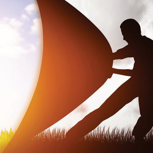 A silhouette of a person pulling back a large, dark, curtain-like fabric outdoors, revealing a bright, sunny sky behind them and grass in the foreground—symbolizing SaVida Healths compassionate accountability in addiction treatment.