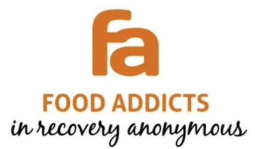 Logo for Food Addicts in Recovery Anonymous, featuring a large orange fa above the words FOOD ADDICTS in recovery anonymous in orange and black text, symbolizing Nourishing the Self on the path to recovery.
