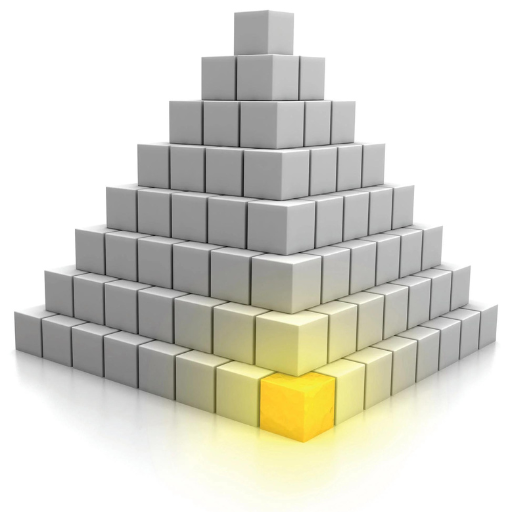 A pyramid made of gray cubes, with one yellow cube at the bottom front corner glowing brightly, symbolizing employment recovery and highlighting its importance.