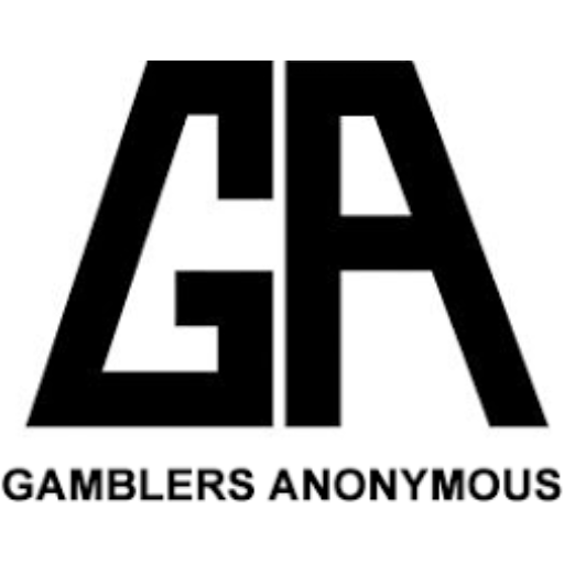 Black, bold letters GA in a stylized font above GAMBLERS ANONYMOUS in all capitals on a white background, symbolizing hope for gamblers seeking support with gambling addiction.