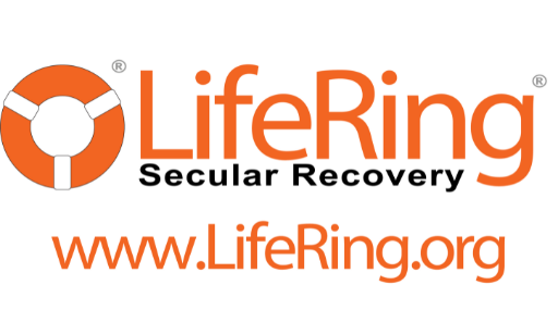LifeRing Secular Recovery logo with orange ring symbol and website address www.LifeRing.org.