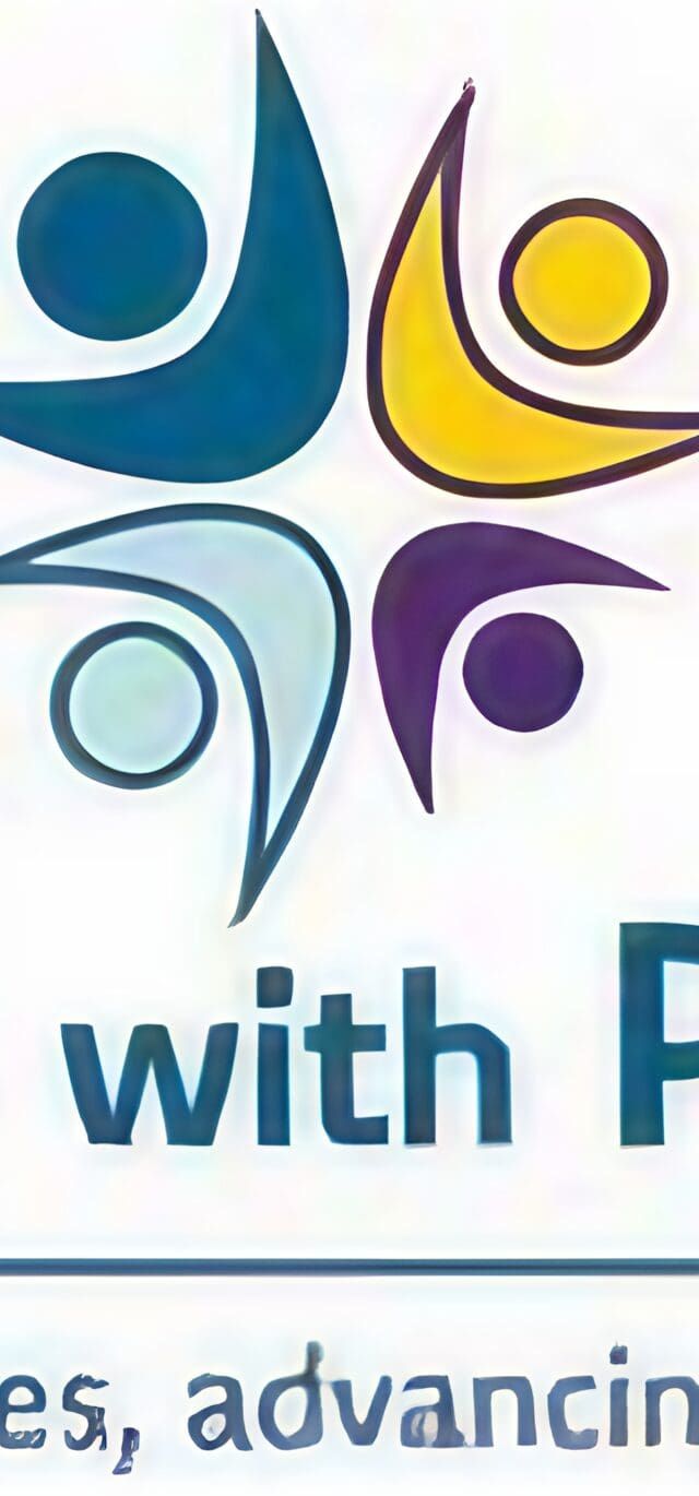 Logo with four abstract human figures in blue, teal, yellow, and purple forming a star shape. Below, text reads: Careers with Purpose and Connecting lives, advancing community—celebrating lived experience on your rewarding career path.