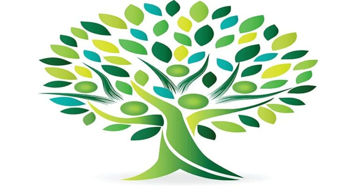 A stylised tree logo whose canopy is built from overlapping green leaves.